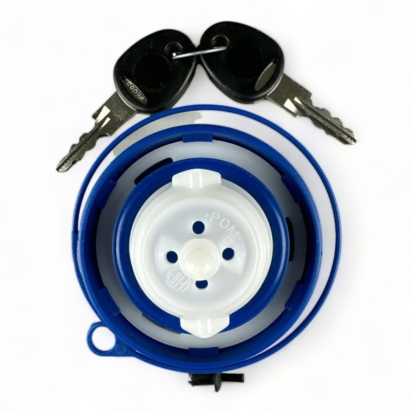 Blauer Tankdeckel mit Zylinder und Schlüssel für Frischwasser Trinkwasser im Wohnwagen Wohnmobil