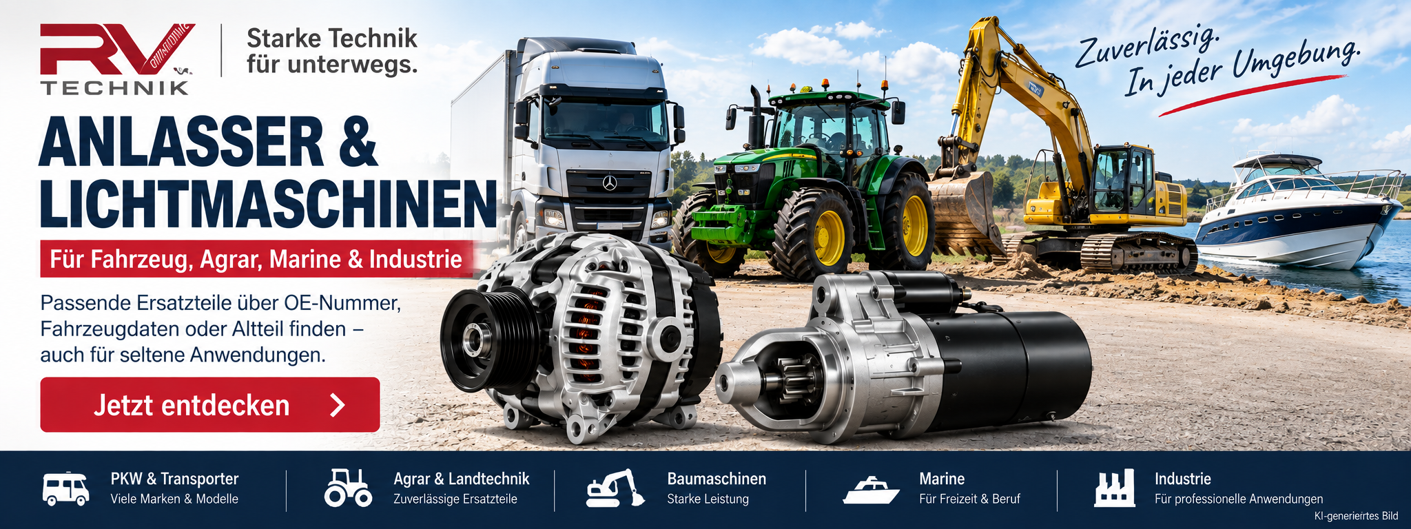 Anlasser und Lichtmaschinen für Fahrzeug Agrar Marine und Industrie bei RV Technik