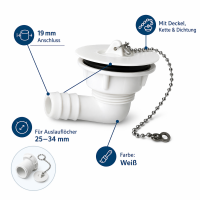 Wohnmobil Waschbecken Ablaufstutzen 25-34mm weiß gewinkelt 19mm