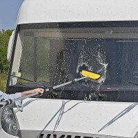 Waschbürste mit Abstreifer und Seifenspender und Teleskopstiel 92 - 150 cm Wohnmobil