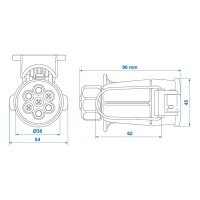 Steckdose 7-polig PVC fliegend mit Haken IP44