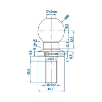 Anhängerkupplungskugel gerade M22 x 50mm E-Typ geprüft