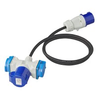 Adapterkabel 150cm 3x1,5mm² von CEE Stecker nach 2xSchuko + 1xCEE Steckdose