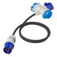 Adapterkabel 150cm 3x1,5mm² von CEE Stecker nach 2xSchuko + 1xCEE Steckdose