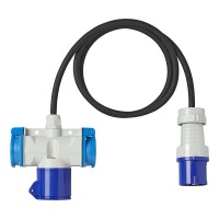 Adapterkabel 150cm 3x1,5mm² von CEE Stecker nach 2xSchuko + 1xCEE Steckdose