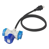 Adapterkabel 150cm 3x1,5mm² von Schuko Stecker nach 1xCEE + 2xSchuko Steckdose