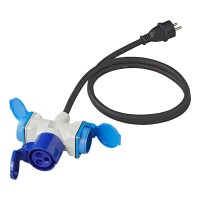 Adapterkabel 150cm 3x1,5mm² von Schuko Stecker nach 1xCEE + 2xSchuko Steckdose