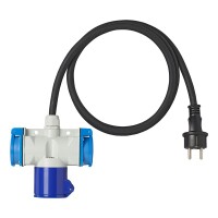 Adapterkabel 150cm 3x1,5mm² von Schuko Stecker nach 1xCEE + 2xSchuko Steckdose