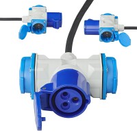 Adapterkabel 150cm 3x1,5mm² von Schuko Stecker nach 1xCEE + 2xSchuko Steckdose