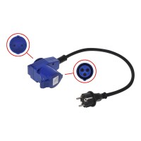 Adapterkabel 40cm von Schuko Stecker nach CEE-Winkelkupplung + Schuko Steckdose