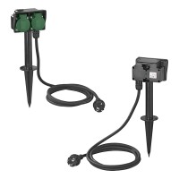 Gartensteckdose Schuko 2-fach mit Erdspieß 2M 3x1,5mm²