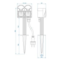 Gartensteckdose Schuko 2-fach mit Erdspieß 2M 3x1,5mm²