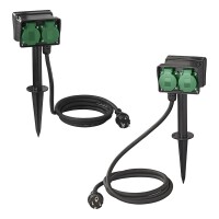 Gartensteckdose Schuko 4-fach mit Erdspieß 2M 3x2,5mm²