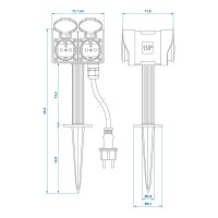 Gartensteckdose Schuko 4-fach mit Erdspieß 2M 3x2,5mm²