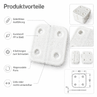 10 x Kunststoff-Scharnier 40 × 40 mm – gelenklos, abgerundet weiss