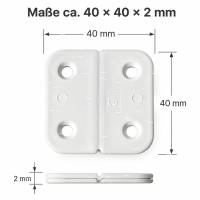 10 x Kunststoff-Scharnier 40 × 40 mm – gelenklos, abgerundet weiss