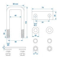 U-Bügel 40mm eckig - Set von 2 Stück