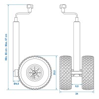 Doppelstützrad 48mm 2x Kunststoff-Felge mit Luftreifen 260x85mm