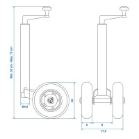 Doppelstützrad 48 mm mit massiven PU-Reifen 200 x 50 mm