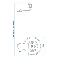 Stützrad 60mm Metall-Felge mit Vollgummi-Reifen 220x65mm