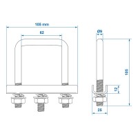 U-Bügel eckig 60mm für Klemmschelle - Set von 2 Stück