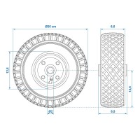 Ersatzrad für Stützrad Metall-Felge mit Luftreifen 260x85mm