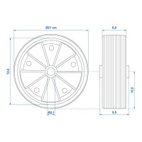 Vollgummirad Rad Ersatzrad mit Kunststofffelge für Stützräder Anhänger  210 x 70 mm