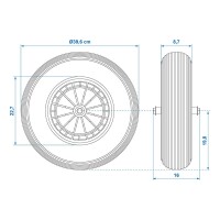 PU-Reifen mit Kunststoff-Felge 16" 4.00-8 inkl. Achse 20mm