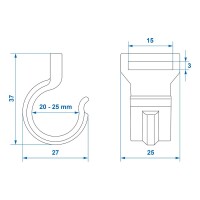 Zeltschelle für Zeltstange 20-25mm mit Schlitz schwarz