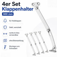 4x Klappenhalter 300 mm für Wohnmobilmöbel – Stahl vernickelt, rechts & links verwendbar